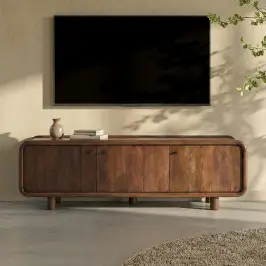 Houten tv-meubel met ronde hoeken bij LUMZ