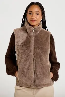 imitatiebont bodywarmer - taupe bij Wehkamp