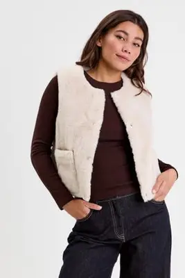 imitatiebonten bodywarmer ecru bij Wehkamp