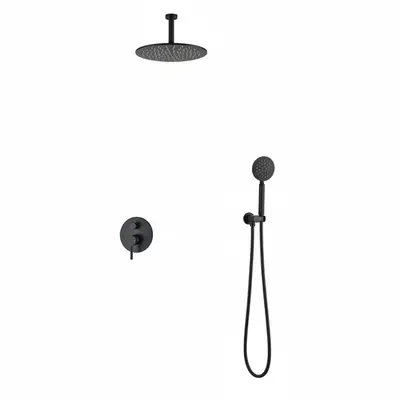 Inbouw Plafond Doucheset Yosemite 2 weg 25 cm. regendouche rond mat zwart bij SaniSupreme