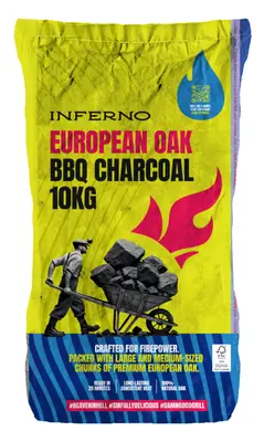 INFERNO Charcoal European Oak 10 kg – FSC 100% Eiken Houtskool bij BBQ Specialist