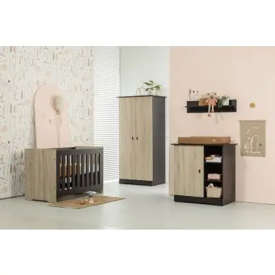 Interbaby Ledikant 60 x 120 - Commode 1 deur 3 vakken - Hanglegkast Basalt bij Baby-Dump