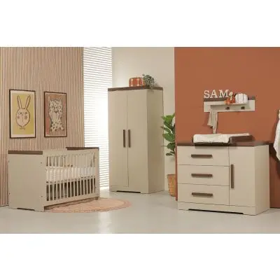 Interbaby Ledikant 60 x 120 - Commode 3 Laden / 1 Deur - Hanglegkast 2 Deuren Pebble bij Baby-Dump