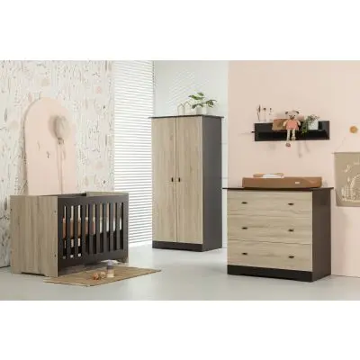 Interbaby Ledikant 70 x 140 Incl. Juniorzijden - Commode 3 laden - Hanglegkast Basalt bij Baby-Dump