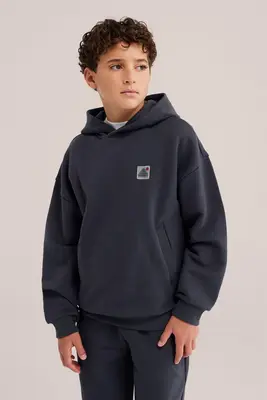 Jongens relaxed fit hoodie met structuur en patches bij WE Fashion