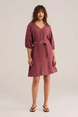 jurk met ballonmouwen en ceintuur bij WE Fashion
