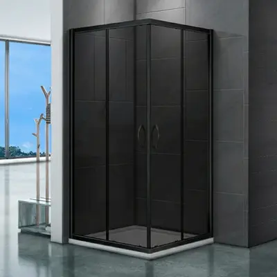 Kerra Tiara Square vierkante douchecabine 90x90 met zwarte profielen bij Sanitairkamer