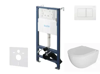 kielle Genesis New - Voorwandinbouwset, Oudee toilet, Rimless, softclose zitting en Gemini New III knoppen, glanzend wit 30528SS07 bij Sanitino