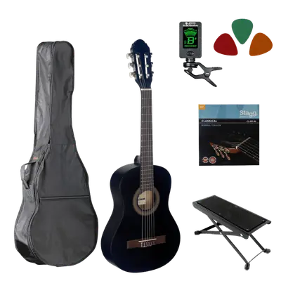 Klassieke gitaar starterset 1/2 Zwart bij Music All In