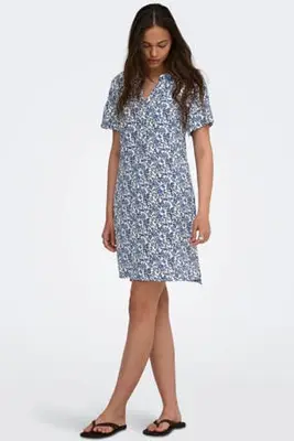korte gebloemde zomerjurk - blauw bij Wehkamp