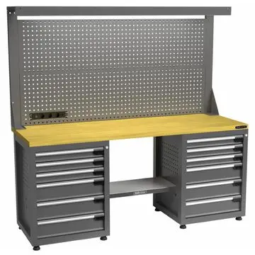 Kraftmeister Pro werkbank met gereedschapswand 12 lades MDF 200 cm grijs bij George at Work