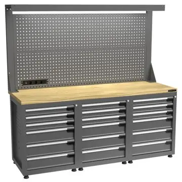 Kraftmeister Pro werkbank met gereedschapswand 18 lades eiken 200 cm grijs bij George at Work
