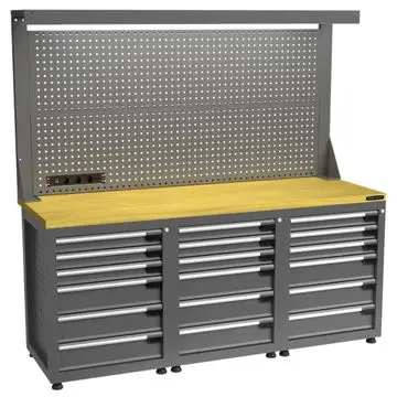Kraftmeister Pro werkbank met gereedschapswand 18 lades MDF 200 cm grijs bij George at Work