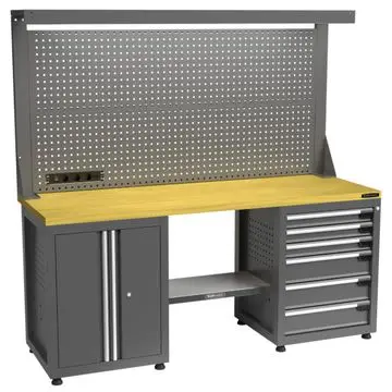 Kraftmeister Pro werkbank met gereedschapswand 6 lades 2 deuren MDF 200 cm grijs bij George at Work