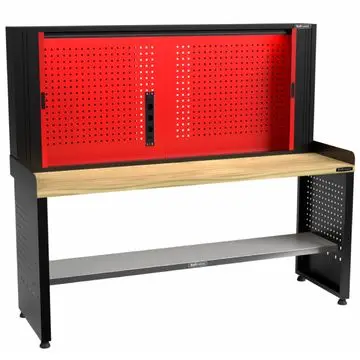 Kraftmeister Pro werkbank met gereedschapswand eiken 200 cm zwart bij George at Work