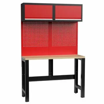 Kraftmeister werkbank met wand 2 wandkasten Multiplex 136 cm rood bij George at Work