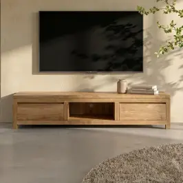 Laag tv-meubel teak - 2 lades bij LUMZ