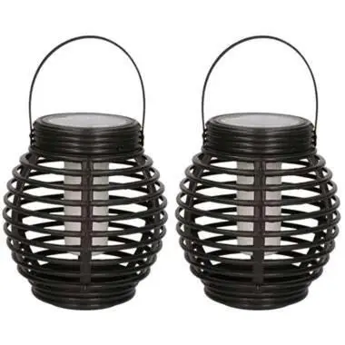 Lantaarn - 2 stuks - solar - tuinverlichting - zwart - 14 cm bij Leen Bakker