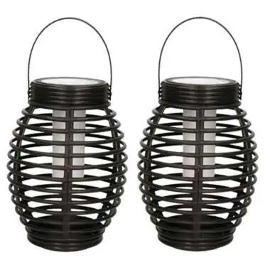 Lantaarn - 2 stuks - solar - tuinverlichting - zwart - 19 cm bij Leen Bakker