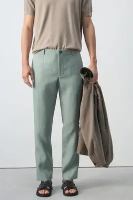 linnen slim fit chino - heldergroen bij Wehkamp