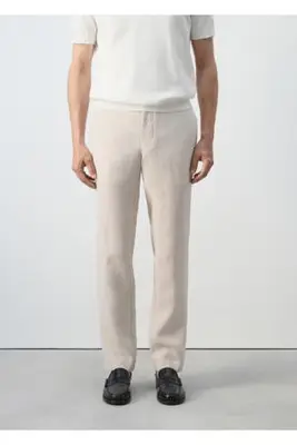 linnen slim fit chino - lichtbeige bij Wehkamp