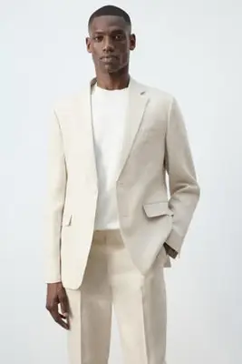 linnen slim fit colbert - lichtbeige bij Wehkamp
