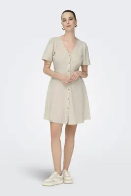 linnen zomerjurk beige bij Wehkamp