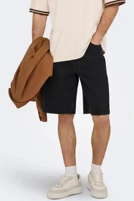 loose fit denim short - gewassen zwart bij Wehkamp