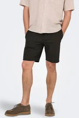 loose fit short met linnen donkerbruin bij Wehkamp
