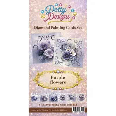 Losse Diamond Painting Kaarten 6 stuks Purple Flowers & Butterflies bij Art en Hobby