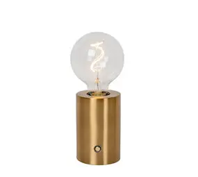 Lucide VIVO - Oplaadbare Tafellamp - Accu/Batterij - Ø 8 cm - LED Dimb. - E27 - 1x1W 2700K - Mat Goud / Messing bij Lamponline