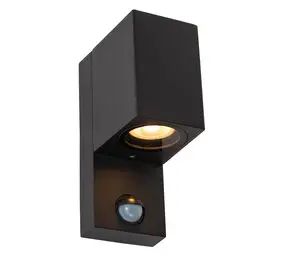 Lucide ZARO - Wandspot / Wandlamp Binnen/Buiten - 1xGU10 (MR16) - IP65 - Beweging & dag/nacht sensor (uitschakelbaar) - Zwart bij Lamponline