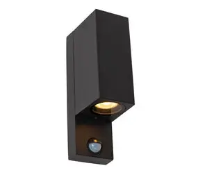 Lucide ZARO - Wandspot / Wandlamp Binnen/Buiten - 2xGU10 (MR16) - IP65 - Beweging & dag/nacht sensor (uitschakelbaar) - Zwart bij Lamponline
