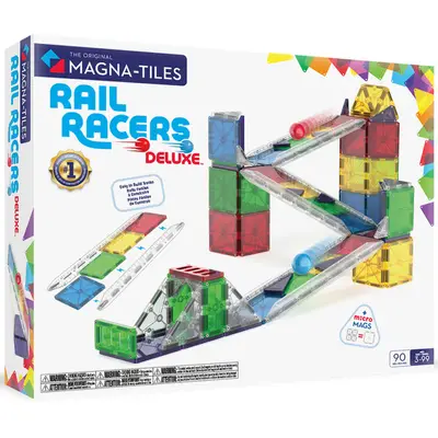 magna-tiles knikkerbaan rail racers deluxe - 90st bij ilovespeelgoed