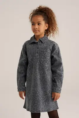 Meisjes denim jurk met luipaardprint bij WE Fashion