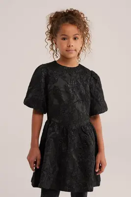 Meisjes jacquard jurk met ballonmouwen en glittergaren bij WE Fashion