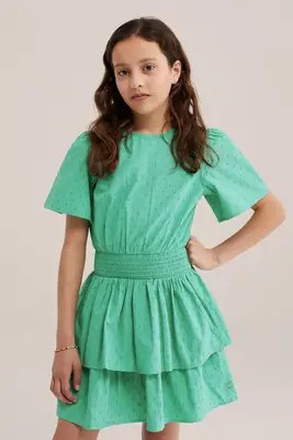 Meisjes jurk met structuur en smokdetail bij WE Fashion