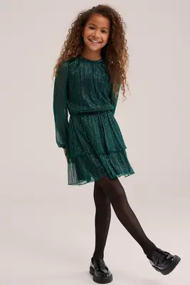 Meisjes plissé jurk met glittergaren bij WE Fashion