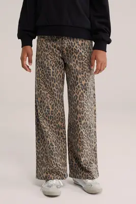Meisjes wide leg jeans met luipaardprint bij WE Fashion