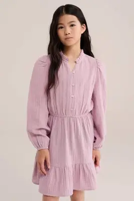 midi jurk met plooien - roze bij Wehkamp