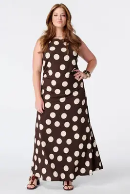 midi zomerjurk met stippen Plus Size - bruin bij Wehkamp