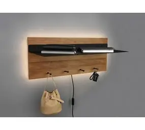 Mirrors and more Kapstok Romy LED 75 x 30 cm 4 haken en legplank Hout bij Lamponline