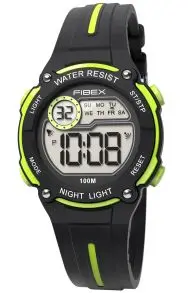 Moderne kinderhorloge zwart-neongroen | FIBEX76IP007 bij HorlogeGigant