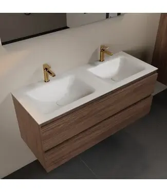 Mondiaz Badkamermeubel 120cm met wastafel Dubbel AIVY Mocha / Mat Wit kraangat 2 bij Sani4Comfort