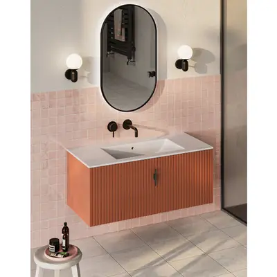 Muebles Raya badmeubel ribbelfront 100cm terracotta met witte wastafel zonder kraangat bij Sanitairkamer