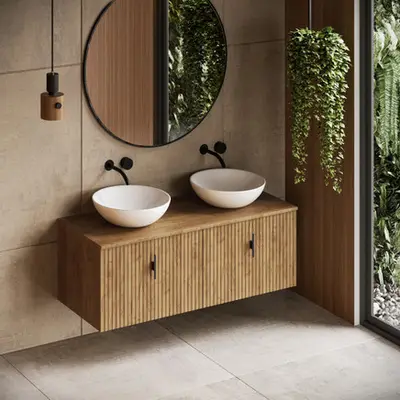 Muebles Sierra badmeubel ribbelfront 120cm warm eiken zonder waskom bij Sanitairkamer