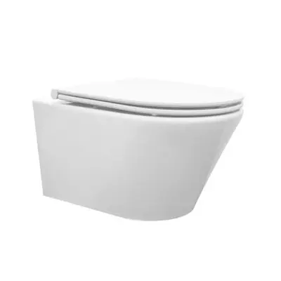 Mueller Afesta hangend toilet randloos met tornado flush en platte softclose zitting wit glans bij Sanitairkamer
