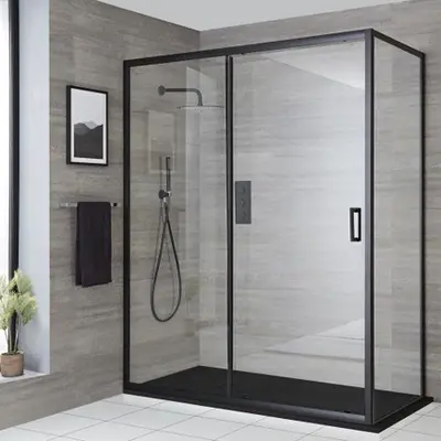 Mueller Manhattan douchecabine 100x80cm met schuifdeur en anti-kalk zwart mat bij Sanitairkamer