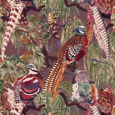 Mulberry behang Game Birds Red Plum - FG101.V54 bij De Mooiste Muren
