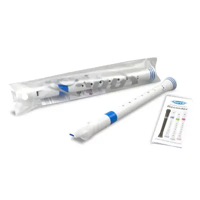 NUVO G300 BL sopraanblokfluit wit-blauw Duits systeem met etui en motivatieringen bij VDS Instrumenten